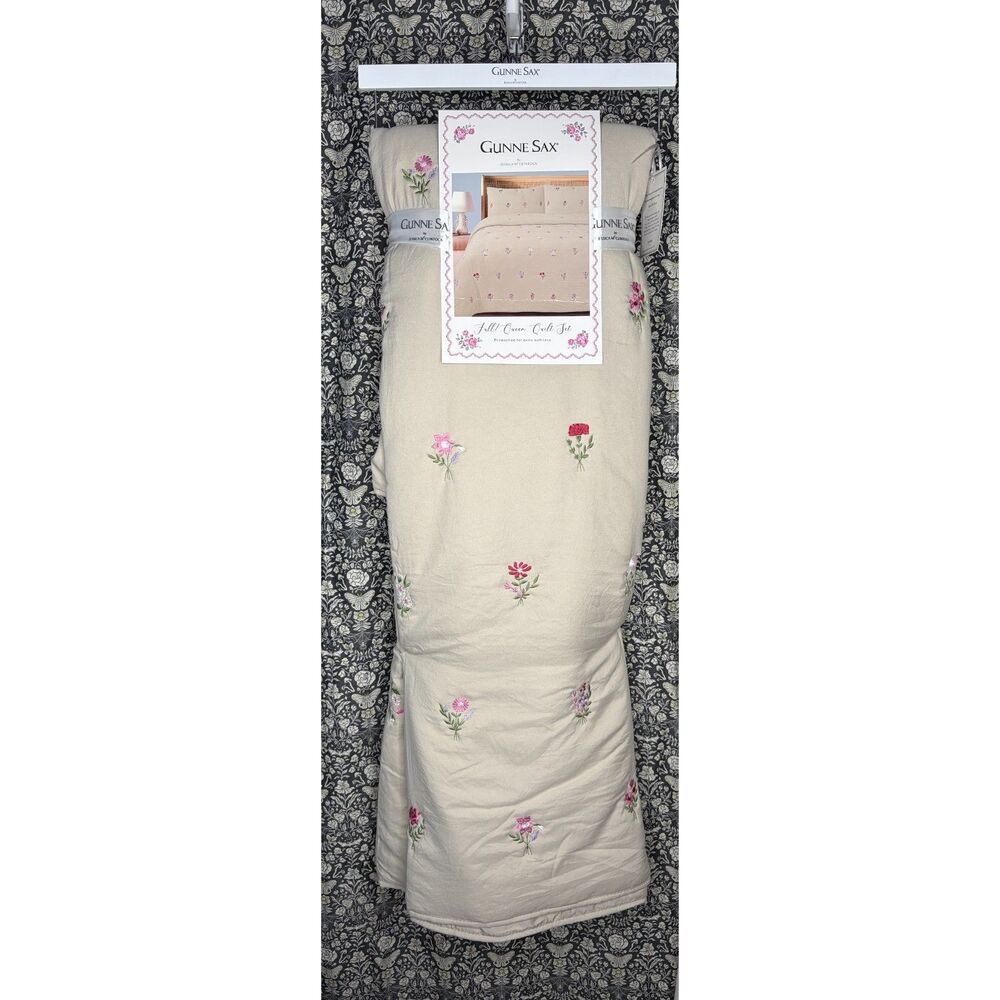 Gunne Sax by Jessica McClintock Full/Queen Quilt Set Floral Embroidered